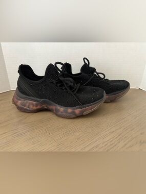 Black Embellished Knit Women's Sneakers